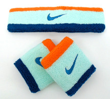 Nike Swoosh Headband Wristbands Set Adult Mint Foam/Total Orange/Blue Force
