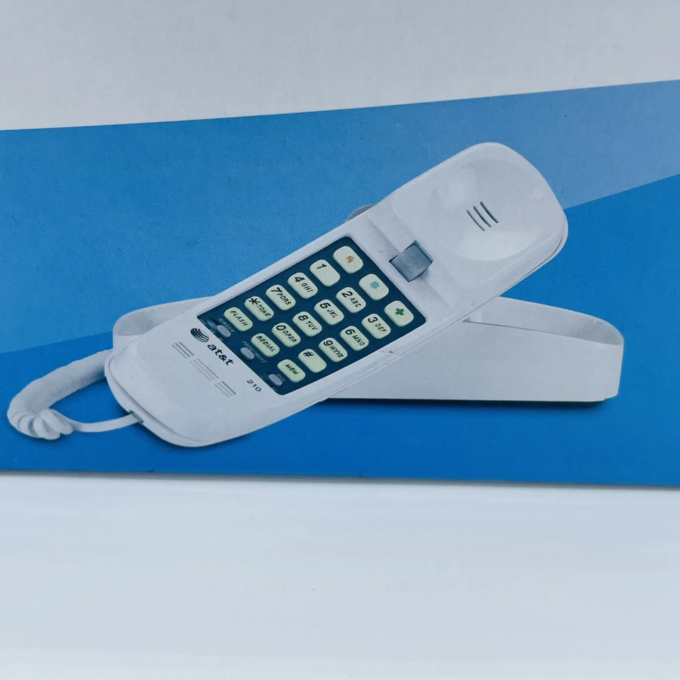 Teléfono de ajuste con cable AT&T 210 de colección teclado de luz amarilla audífono utilería Foto 4 de 4