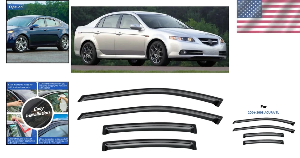 Stylish Smoked Window Visors for 2004-2008 Acura TL - Perfect Fit & Easy Install - Изображение 2 из 4