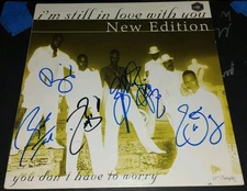 NEW EDITION RONNIE BOBBY RICKY MIKE RALPH & JOHNNY SIGNED VINTAGE ALBUM RECORD