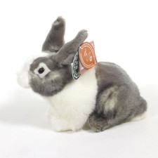 Grey & White Rabbit Plush Soft Toy Teddy by Living Nature. Bunny Gift. 22cm L