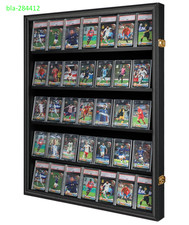 35 Graded Sports Card Display Case, UV Protection, Lockable Wall Cabinet, Black