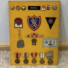 Korean War Named Army Veteran Shadow Box Board Medals Pins Bar Patches Dog Tags