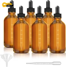 6 Pack 4 Oz Dark Amber, Dropper Bottles with Measured, Dropper Glass Eye Dropper