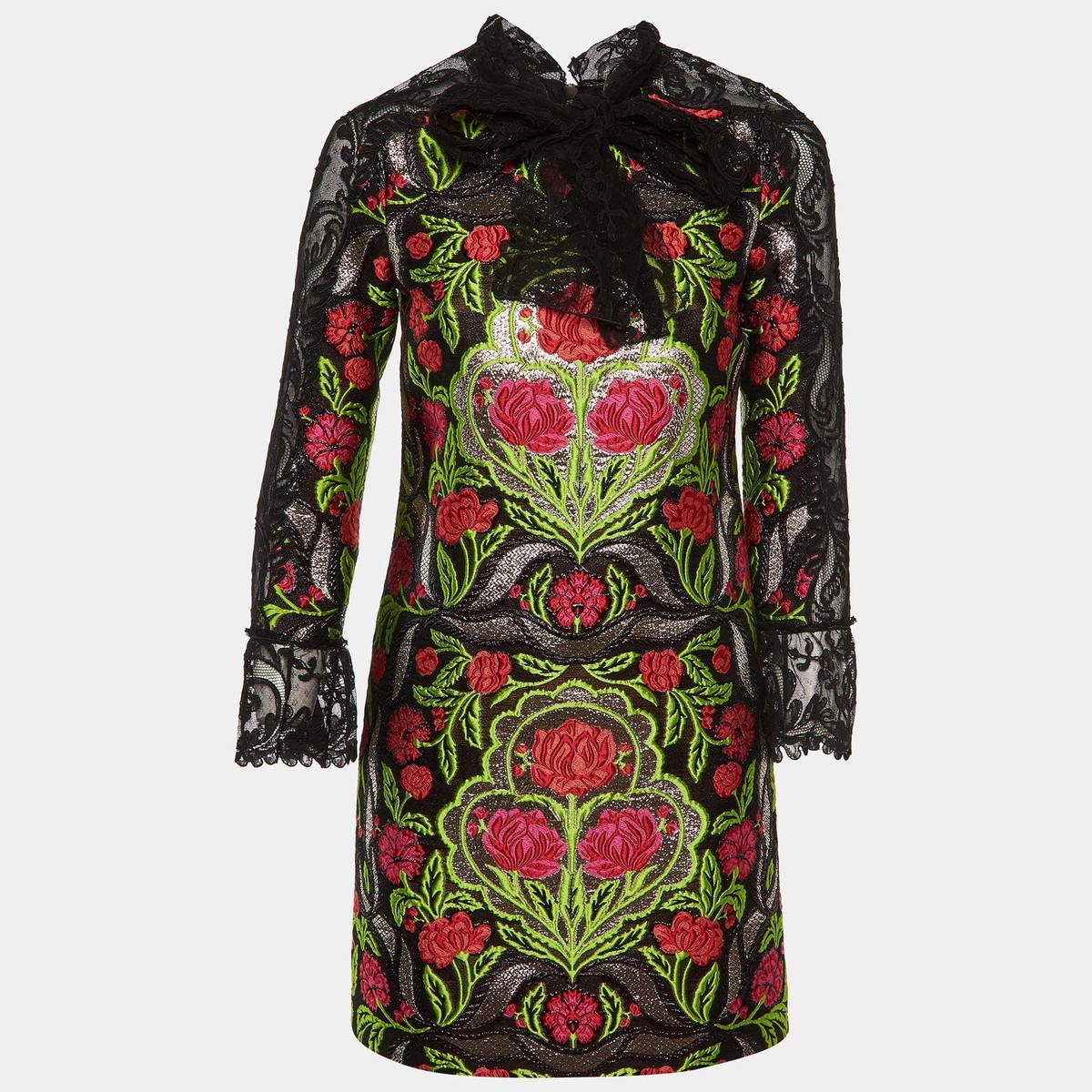 GUCCI 花柄シルクミディドレス MidiDressRed 38 Gucci Black Floral Jacquard Lace Trim Mini Dress S | eBay