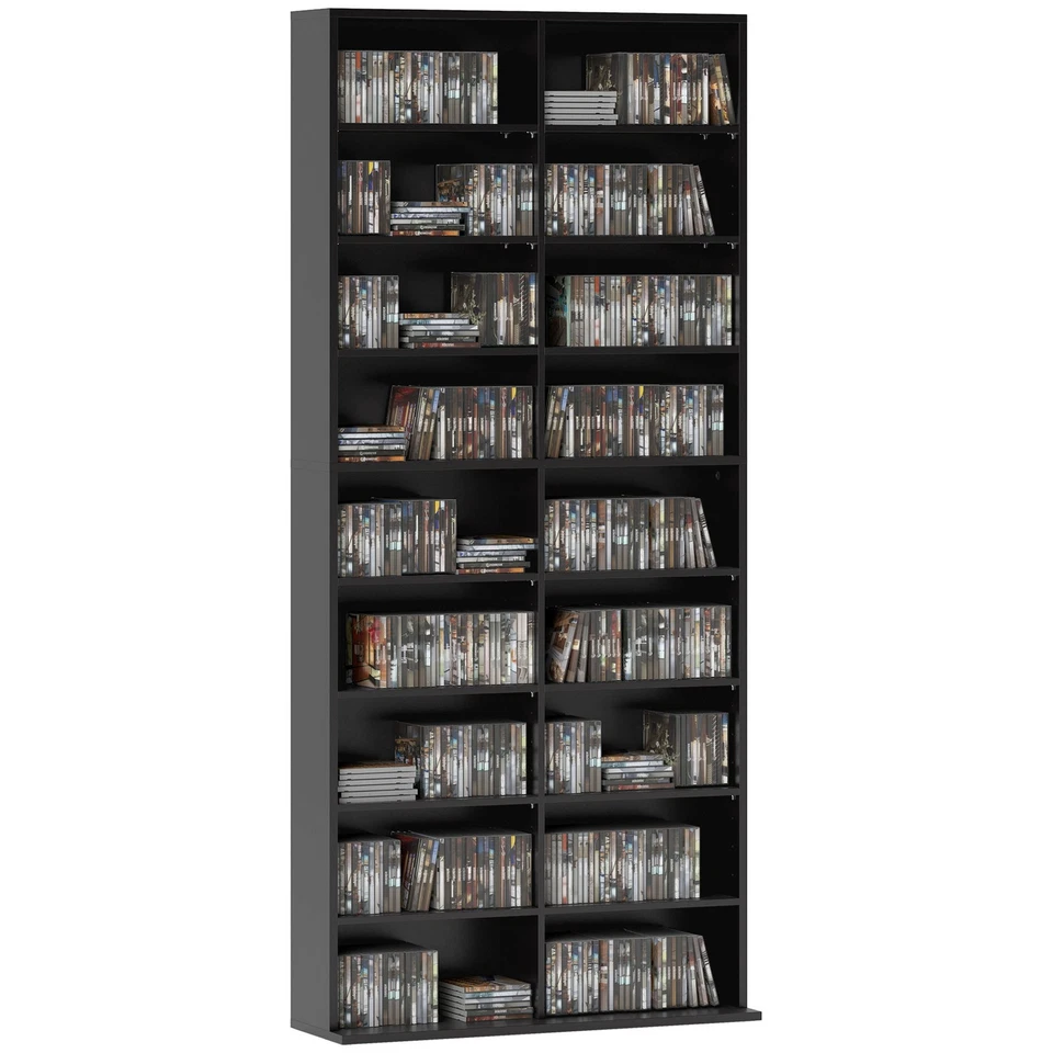 HOMCOM 640 CD Storage Unit 360 DVD Storage Tower w/ 18 Compartments Black