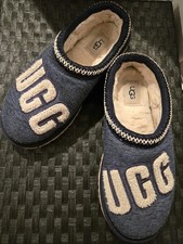 UGG Women's Blue Cream Slip-On Slippers Lined Logo Embroidered Casual