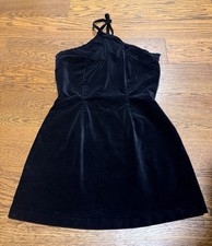 GUESS Vintage Black Velvet Mini Halter Dress Women's Y2K 90s Broken Zipper