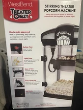 Movie Theater Popcorn Popper, Gourmet Popcorn Maker Machine, West Bend,  Black