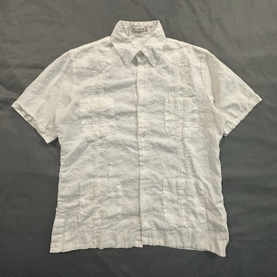 Vintage La Cubana Shirt Men's L White Linen Button Front Costal Beach Miami