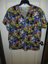 Adorable Women's Halloween Scrub Top Measurements In Pics Witch/Mummy/Frankenstn