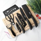 BUCK-I 6 Pcs Kitchen Knife Set Stainless Steel Black Cleaver Scissor Peeler Chef