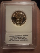 2008 John Quincy Adams Presidential Dollar | 24K Gold Enriched | In a Holder