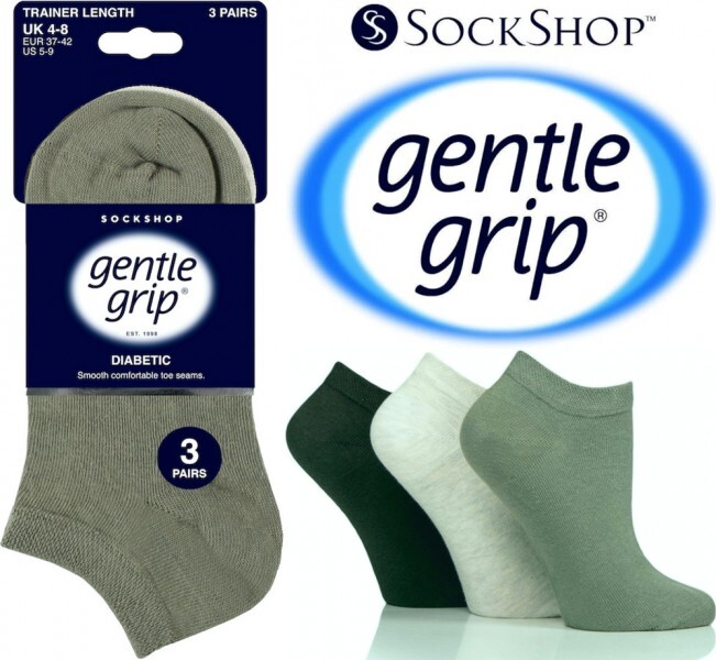 6 Pairs Ladies Gentle Grip Diabetic Seamless Toe Trainer Socks Green Mix UK 4-8