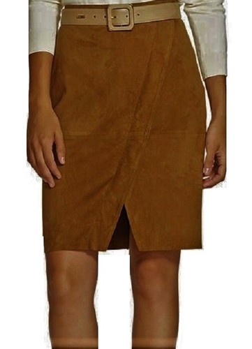Falda lápiz de cuero gamuza marrón para mujer Lauren Ralph Lauren talla 8 o 12 - Imagen 2 de 7