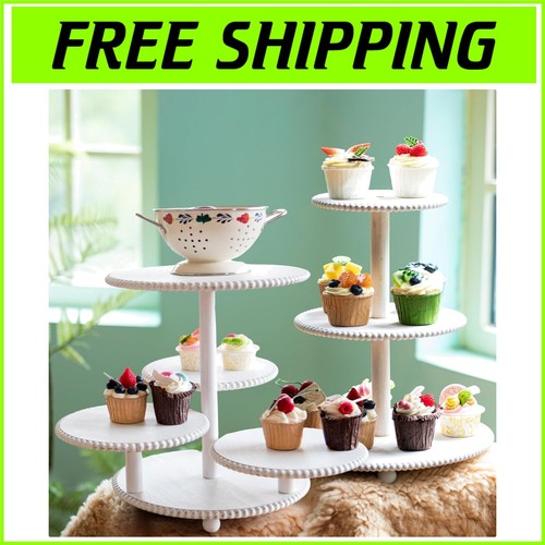 Sturdy 2PC Cupcake Tiered Stand Set - Rustic Display for Weddings & Parties
