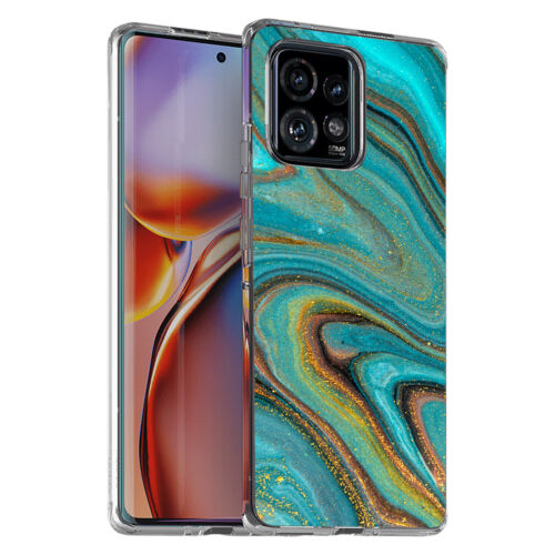 For Motorola (Edge,One 5G,Ace,UW,X40,30),Slim Cover,Gold Blu Marble Print,USA