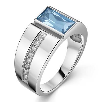 MATERIA Damen Bandring Silber 925 mit Zirkonia blau - Ring Schmuck rhodiniert