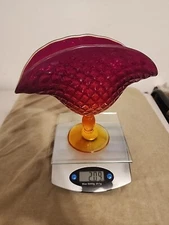 Viking Yesteryear Beautiful Amberina Vase/Compote Quilted Diamond Folded Sides