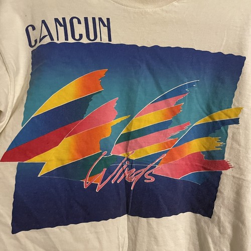 Vtg 90s Cancun Wings Single Stitch Shirt Size Medium Mens White Sailing Boat - Picture 2 of 5