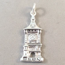 .925 Sterling Silver BERN ZYTGLOGGE CHARM Switzerland Clock Tower 925 New TS07