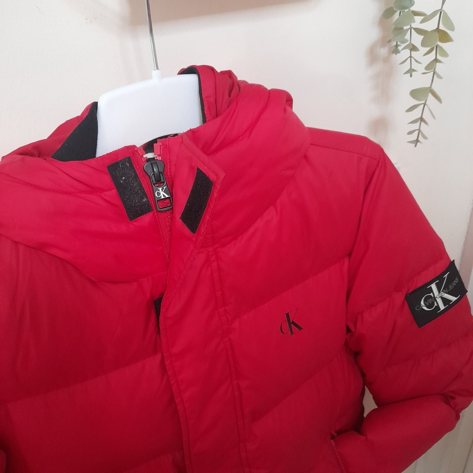 Calvin Klein Ladies Red Feather Down Filled Puffer Coat Jacket Size