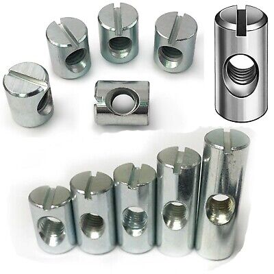 M8 x 16mm Furniture Cross Dowel Barrel Nuts Centre Threaded Fixing Cot Bed Unit
