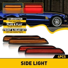Fit 10-14 Ford Mustang "SMOKED" Front+Rear LED Side Marker Light Bumper Lamp SET