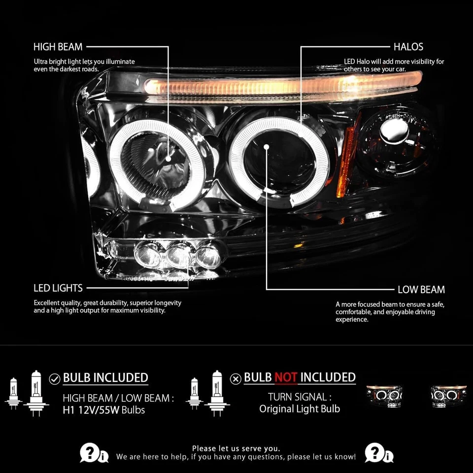 PARA 05-07 DODGE DAKOTA LED HALO CROMO CARCASA ÁMBAR FARO ESQUINERO FARO Foto 2 de 4