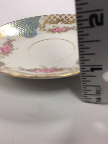 Antiguo Platillo Redondo GDA Limoges Francia 4.75" Oro Rosa Azul Patrón Geométrico - Imagen 11 de 12