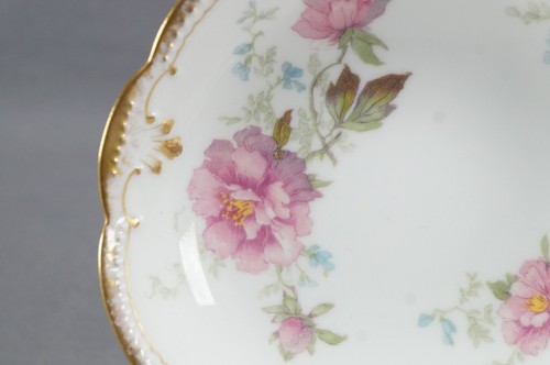 Klingenberg Limoges Pink Rose Blue Floral & Double Gold Dessert Bowl C 1900-1910 - Picture 2 of 8