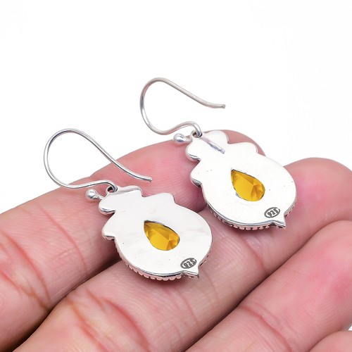 Golden Quartz Gemstone 925 Sterling Silver Jewelry Earring, Designer Earring - Picture 3 of 4