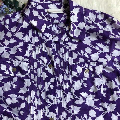 Blusa Chicos Púrpura Blanco Algodón Estampado Floral Botones Mangas Largas Mujeres 0 Informal - Imagen 3 de 5