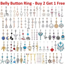 14G Surgical Steel Belly Button Rings for Women Curved Navel Ring Dangle Barbell