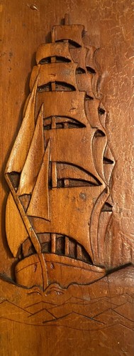 Tall Sailing Ship Clipper Ship 3 Masts Sails Carved Wooden Plaque 12” x 5”