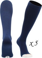 5 Pairs TCK Over the Calf Softball Socks - Solid Navy Blue - Youth XS