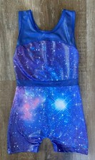Galaxy Blue  Purple Foil Gymnastics Biketard Girl's Size 120 6-7-8 Dance 