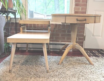 2 Vintage Blonde Mersman Mid-Century Modern MCM End Table Circle