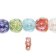10 Czech Pressed Glass 12mm Transp Flower Mixed Beads
