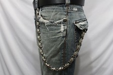 Men Silver Metal Wallet Chains Strong Jeans Biker Skulls Skeletons Heavy Duty