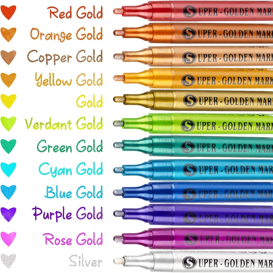 12 Colors Sparkle Metallic Glitter Markers, Acrylic Paint Pens for Fabric, Cards - Image 4 of 4