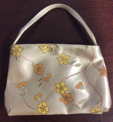 Gold Avon Purse With Orange & Yellow Flowers Shimmer 8" X 7 3/4" x 5" deep - Picture 10 of 12