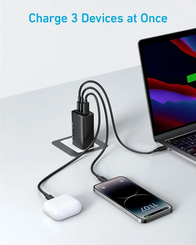 Adaptador de carga rápida Anker con cargador USB C 67W y cargador de pared GaN PIQ 3.0 de 30 W Foto 3 de 4