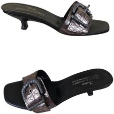 Donald Pliner Expreso Pewter Metallic Gator Leather Sandal Slide Shoe Buckle 7.5