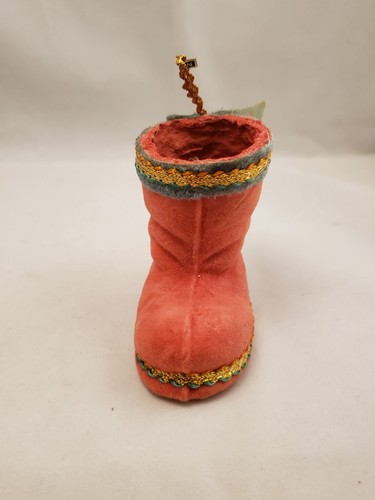 Red Flocked Santa Boot Ornament Vintage Christmas Decoration Made in Japan - Picture 2 of 6