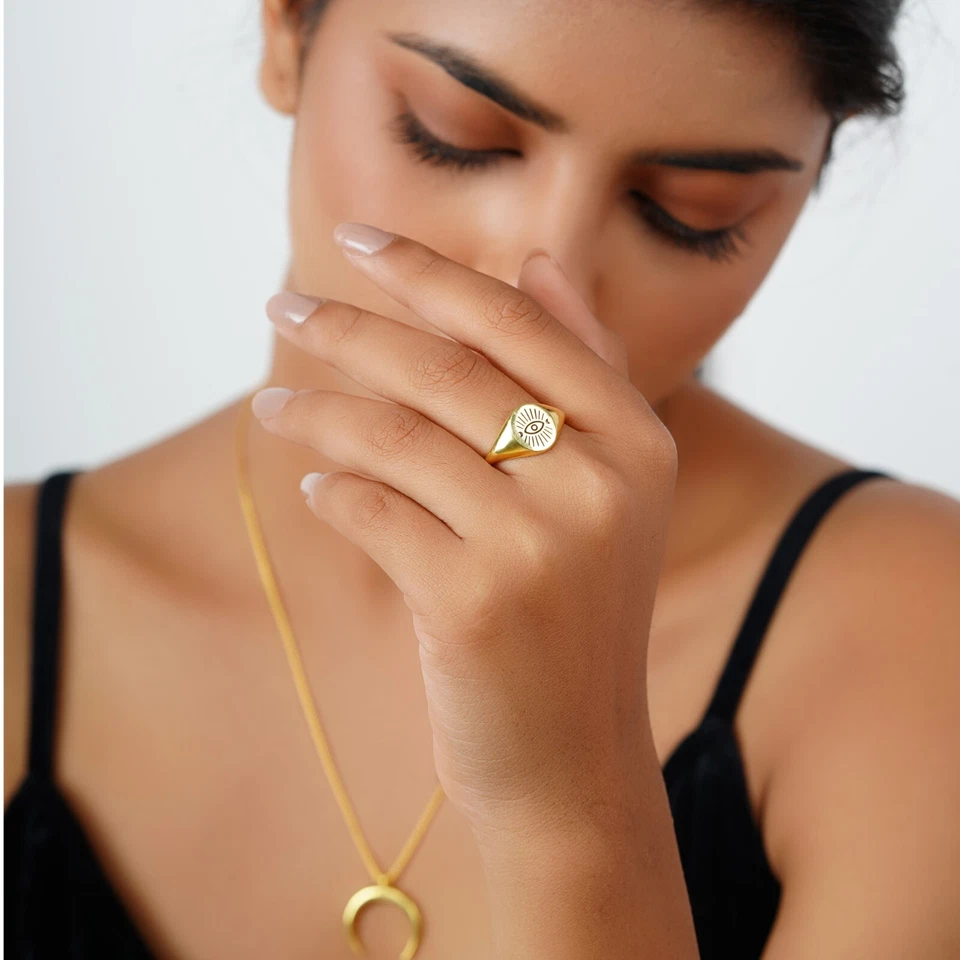 Evil Eye Oval Signet 925 Sterling Silver Ring - Image 4 of 4