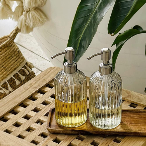 2PACK 18 Oz Glass Soap Dispenser with Rust Proof Stainless Steel Pump, Refillabl - Picture 4 of 12