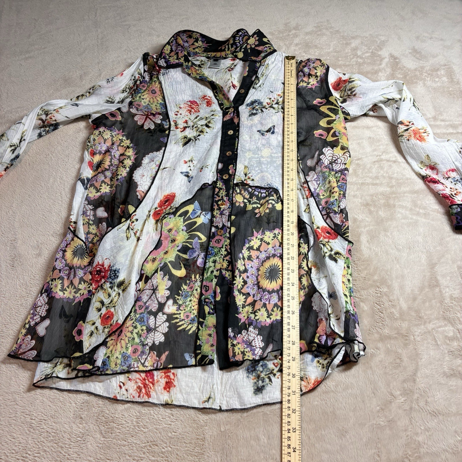 John Mark Patchwork Floral Sheer Boho Button Blou… - image 8