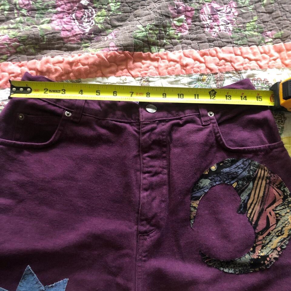 Unique celestial sun moon patchwork denim shorts … - image 5