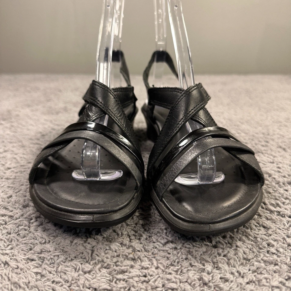 Ecco Felicia 凉鞋女式 39 黑色皮革绑带露背楔形最小 — 第 3/4 张图片